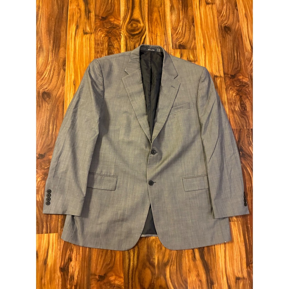 Oscar de la Renta Mens 48L Wool Blazer Grey Glen Plaid Suit Jacket Vintage 5060